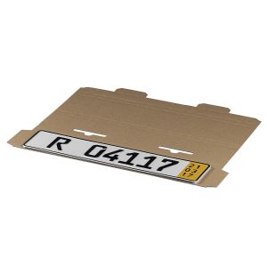 Faltkarton für Kfz-Kennzeichen mit dem Innenmaß 112 x 522 x 10 mm.